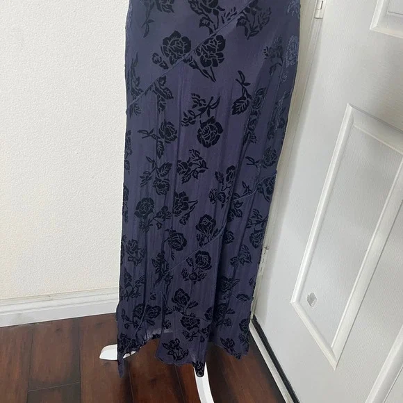 Trixxi Floral Burnout Velvet Maxi Dress M Navy Blue Asymmetrical Hem Whimsigoth - Picture 14 of 14